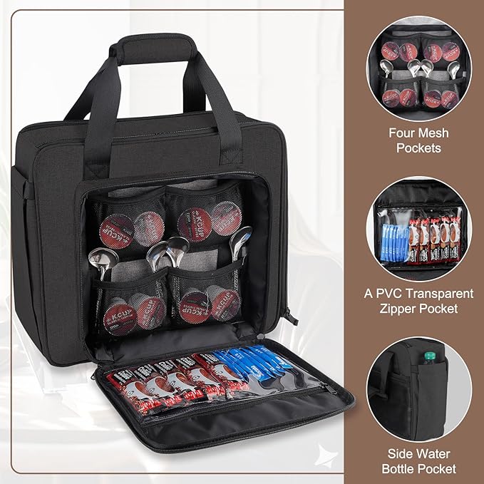 Anitor Portable Carrying Coffee Maker Travel Bag Match for Keurig K-Mini/K-Mini Plus/K-Express, Single Serve Coffee Machine Travel Bag with Padded Shoulder Straps Includes Multiple Storage Bags, Black