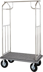 Stainless Steel Luggage Cart – 800lb Capacity – Bellman Cart w/ 6” Air Filled Tires & Gray Carpet, for Hotel, Resorts, Condos, Commercial Use (Value Valet Series)