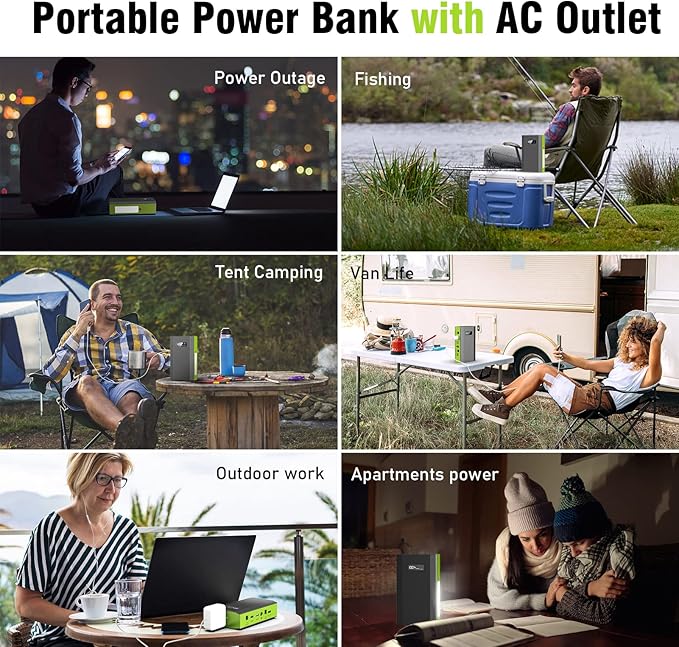 ZeroKor Portable Power Bank with AC Outlet, 65W External Battery Pack 24000mAh Portable Laptop Charger Portable Power Source Backup for Outdoor Tent Camping Home Office Smart Devices -Green