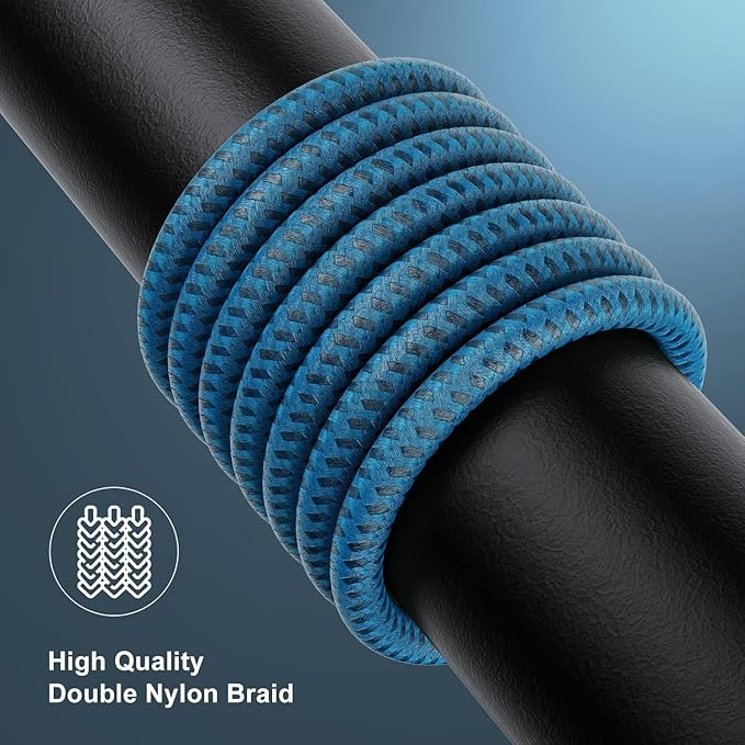 Essri 2Pack for iPhone Charger Cord 10FT, Lighting Cable 10 Feet to USB Charging Cable, Nylon Braided Charging Cord 10 Foot Compatible with iPhone 14 13 12 11 X XS XR 15 Pad - Blue