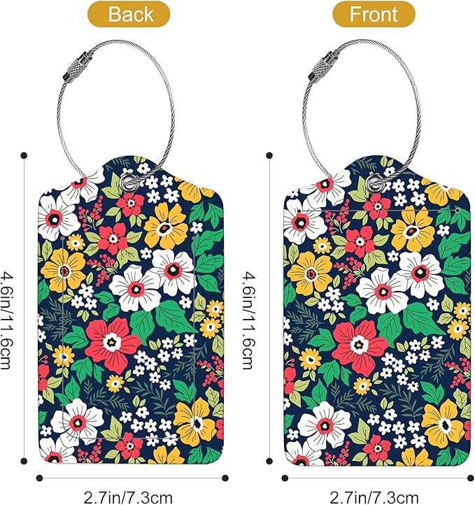2Pack Luggage Tags for Suitcases, Cute Unique Pu Leather Cruise Luggage Tag with Privacy Cover ID Label Address Card and Metal Ring Suitable for Women Men Kids Travel Bag Green and white flowers
