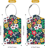 2Pack Luggage Tags for Suitcases, Cute Unique Pu Leather Cruise Luggage Tag with Privacy Cover ID Label Address Card and Metal Ring Suitable for Women Men Kids Travel Bag Green and white flowers