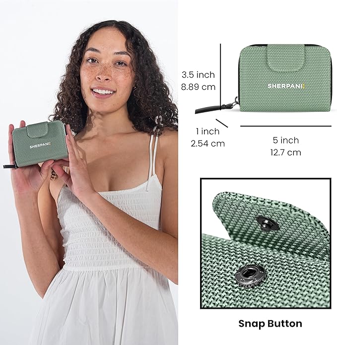 Sherpani Barcelona AT, Small Nylon Bifold Zipper Pocket Wallet, Travel Bag for Men Women, RFID Protection, Unisex Travel Gift (Aloe Mist)