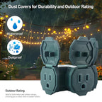 [ETL Listed] Cable Matters 2-Pack 3 Way Outdoor Plug Splitter 15A 1875W (Indoor/Outdoor Multi Plug Outlet, 3 Way Outlet Adapter) in Green