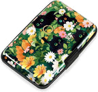 Mayski Credit Card Holder, RFID Blocking, Aluminum Alloy Hard Case, Small Mini Business Metal Wallet for Women Men, Black Cat Flower