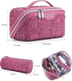BOYATU Travel Makeup Bags Cosmetic Organizer Bag: 3 Pcs Set Large Capacity Floral Make up Bag with Compartments - Waterproof Leather Toiletry Bags with Handle for Women (20-Red)