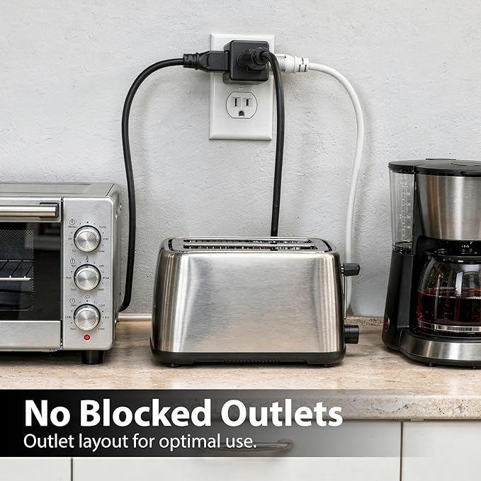 [ETL Listed] 3-Pack 3 Outlet Wall Adapter, Fosmon Black Outlet Splitter Plug Extender, Grounded 3-Prong /2 Prong Cube Tap 3-Way Plug Adapter, Cruise Essentials for Home Travel Office- Black
