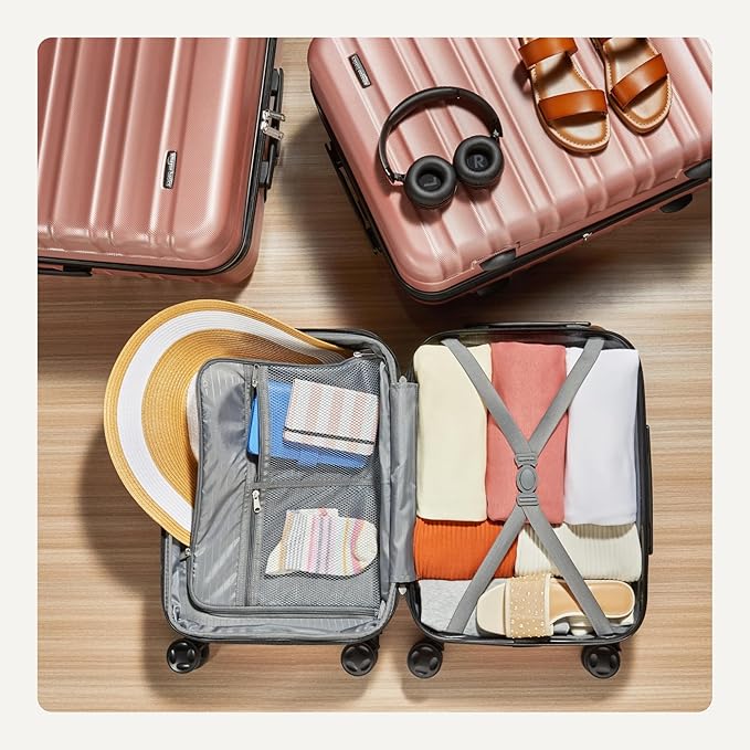 Amazon Basics 3-Piece Hardshell Suitcases Set (21", 26", 30"), Expandable For Up to 25% More Space, With Scratch-Resistant Finish, Four Multi-Directional Wheels, Rose Gold