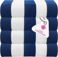 CASA COPENHAGEN Cabana Towel 4Pcs Deep Blue Designer Stripe Beach Towels Gift Set, 30"x60" Oversized 100% Cotton Pool Bath Towel for Beach Gift Set (Perfect Summer Gift Set for Women & Men)