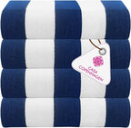 CASA COPENHAGEN Cabana Towel 4Pcs Deep Blue Designer Stripe Beach Towels Gift Set, 30"x60" Oversized 100% Cotton Pool Bath Towel for Beach Gift Set (Perfect Summer Gift Set for Women & Men)