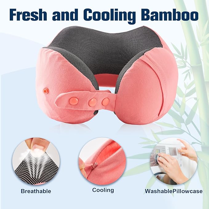 Cirorld Neck Pillow for Traveling, Travel Pillows for Airplanes,100% Pure Memory Foam Travel Neck Pillow, Adjustable Flight Pillow, Portable Plane Accessories with Eye Mask, Earplugs, Carry Bag