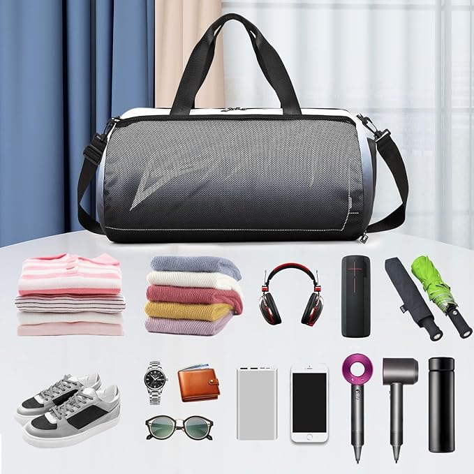 BE SMART Waterproof Mens Gym Bag with Shoe Compartment, Duffle Bag with Wet Pocket for Men, Lightweight Sport Carry On Duffel Bag for Travel, Sports, Fitness & Workout(Black Gradient)