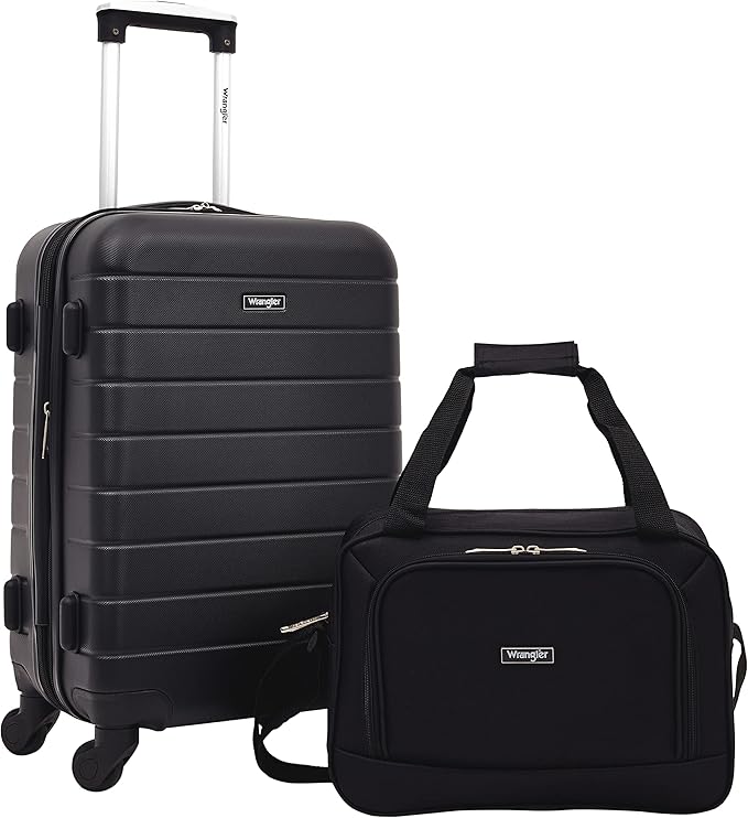 Wrangler Smart Spinner Hardside Luggage, 2 Piece Set, Black