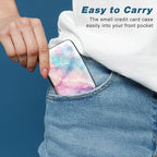 Credit Card Holder, Mini Aluminum Card Wallet RFID Blocking Slim Metal Hard Card Case for Women Men, Colorful Marble