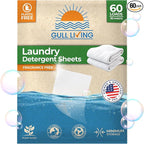Gull Living Travel Laundry Detergent Sheets Unscented - 60 Loads - Dissolves Quickly, Removes Stains & Odors - For Home and Travel Laundry Sheets Detergent