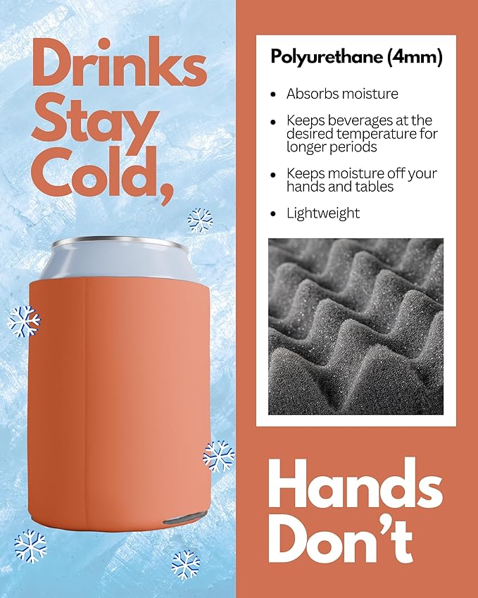 PartyPrints 100 Pack Orange Blank Can Cooler Sleeves, Customizable Bulk Insulated Foam for Beer, Collapsible Plain Drink Holder, Cold Soda Insulator, 12oz Regular, 16oz Tall Cans