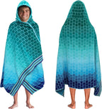 COTTON CRAFT Hooded Beach Towel – Oversized 39 x 68 Towel with Hood for Adults - 100% Cotton Velour Terry Jacquard Towel - Pool Bath Wrap - 450 GSM Soft Absorbent Quick Dry – Blue Tiles
