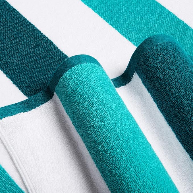 Bornbay Cotton Oversized Beach Towel - Extra Large 40"X70" Plush Thick Pool Towel, XL Fluffy Cyan Green Beach Towels Stripe Swimming Towel for Adults Mens Women