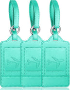 Teskyer Luggage Tags, 3 Pack Premium PU Leather Luggage Tags Privacy Protection Travel Bag Labels Suitcase Tags