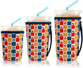 KJQJLY 3 Pack Reusable Iced Coffee Sleeves for Iced Coffee Cups or Drinks Reusable Neoprene Insulated Sleeves for Hot and Cold Drinks from Starbucks, Dunkin, And More (check)