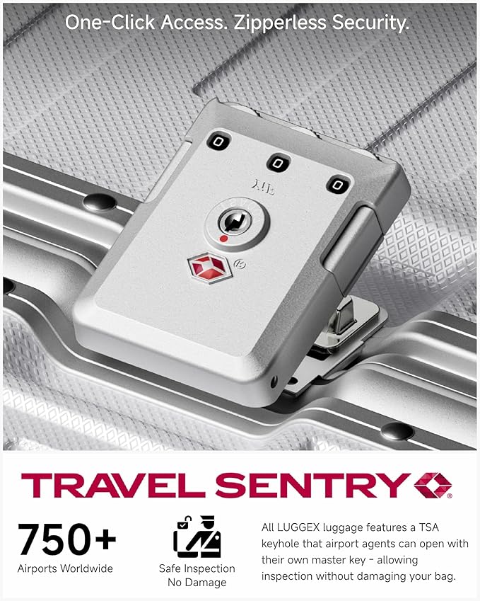 Carry On Luggage with Spinner Wheels, 8010S Aluminum Frame Zipperless Polycarbonate Hard Shell Suitcase (ZX-Core, Silver, 20 Inch)