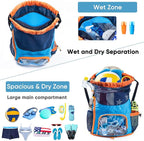 Mesh Drawstring Backpack with Shoe Compartment, Sandproof Beach Swim Bag with Wet Pocket, Pool Gym Shower Bag for Travel Summer Camp
