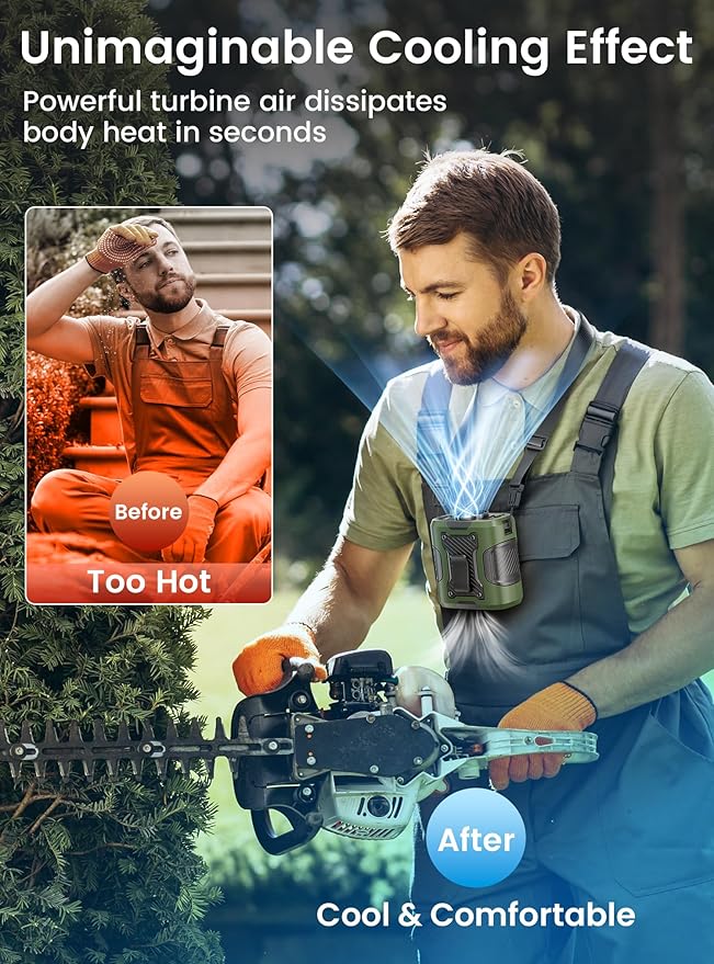 Koonie Portable Waist Clip Fan, Cool Clip Fan Under Shirt with 100 Levels Speeds, Rechargeable Battery Supports 24H Working Time, Wearable Belt Personal Device for Outdoor Work Camping Travel, Green