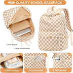 LOIDOU Backpack for Girls School Backpacks Bookbags for Elementary Middle School Women Laptop Backpacks (Brown white checker, L-17)