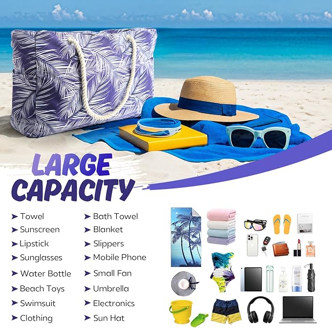 SRISE Large Beach Bag for Women & Men, Beach Bags Waterproof Sandproof, Travel Tote Bag, Swim Pool Bag for Family Outdoor