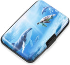 Mayski Credit Card Holder, RFID Blocking, Aluminum Alloy Hard Case, Small Mini Business Metal Wallet for Women Men, Ocean