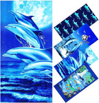 Genovega Oversized Terry Beach Towel 36 x 72 in Soft Extra Large Big Pool Swim Towels for Adults XL Clearance Big Travel Blanket Cruise Vacation Accessories Essentials Lounge Chair Cover Dolphin Sea