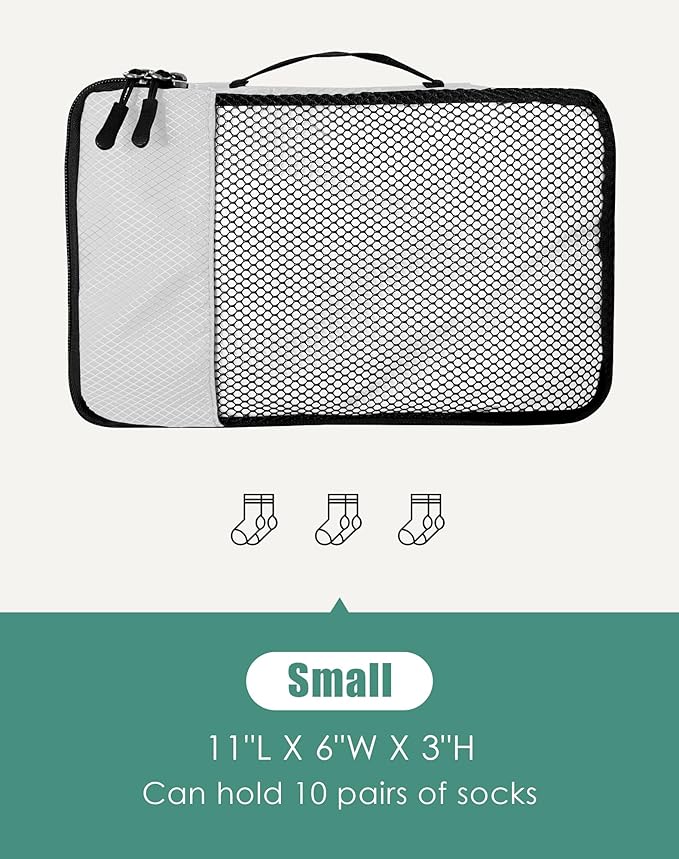 WTREE 4-Piece Packing Cubes Travel Accessories Set for Suitcases - Luggage Organizer Bags with Double Zipper - Mesh Top - Small - Beige