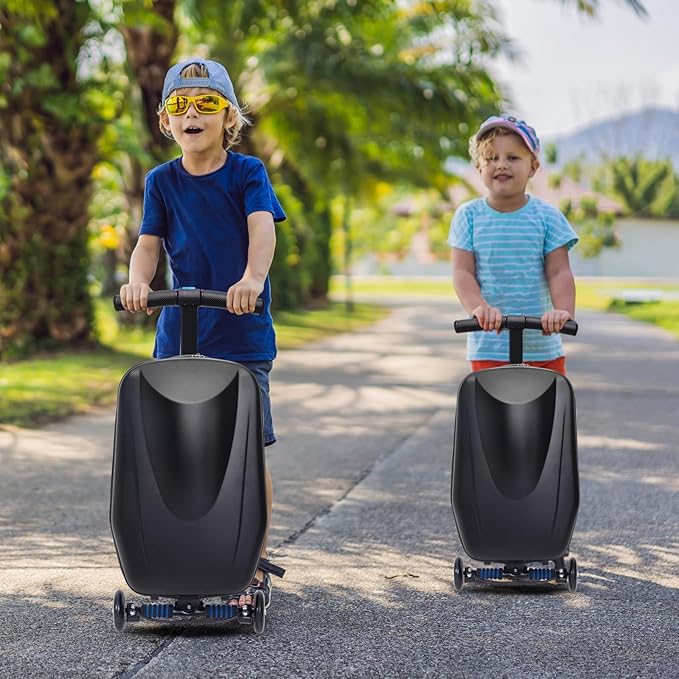 2-in-1 Ride-On Scooter Suitcase for Kids & Adults, 20” Foldable Hardshell Carry-On Luggage for Travel, Lightweight Kids Scooter Bag with Wheels