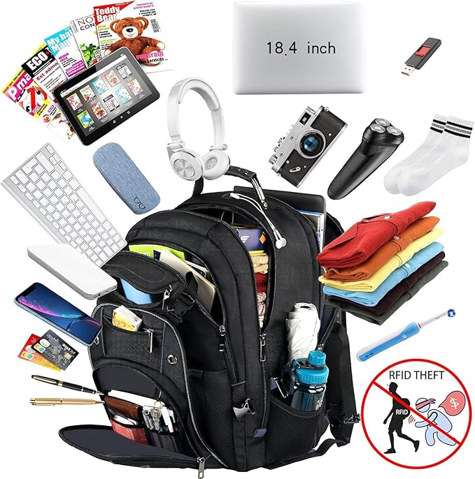 VECKUSON Extra Large Laptop Backpack, 22" x 17" x 10", 60L Capacity, Multi-Compartment Protection, Fits 15.6-19" Laptops, TSA Approved, RFID Anti-Theft, Sport Backpack
