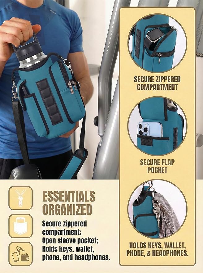 AUPET Magnetic Gym Bag for Men & Women, Small Gym Bag Organizer, Crossbody Magnets Gym Water Bottle Bag Holder Carrier Fits for 18-40oz Owala Yeti Hydro Flask, Workout Pouch for Phone, Keys & Wallet