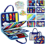 Esjay Toddler Busy Board Montessori Toys for Boys, Sensory Book Educational Activities for Learning Fine Motor Skills, Birthday Gifts for Boys Toddlers, Travel Toys for Airplane Car, Blue Dinosaur