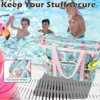 Fammart Mesh Beach Bag with Zipper, Large Beach Tote for Women, Toys Pool Swim Bag Travel Vacation Cruise Essentials