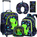 5Pcs Kids Luggage for Boys, Dinosaur Rolling Travel Carry on Suitcase for Toddler Children with Wheels(Black)