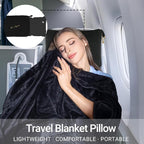 Airplane Travel Blanket with Pillow,300 GSM Soft Fleece Compact Blanket with Carry Bag,Lightweight Travel Blanket for Flights,Black