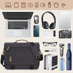 RAINSMORE Messenger Bag for Men 17-17.3 Inch Laptop Bag Water-resistant Canvas Computer Shoulder Bag Office Work Briefcase Large Casual Satchel Bags for Men Bookbag for College, Gray