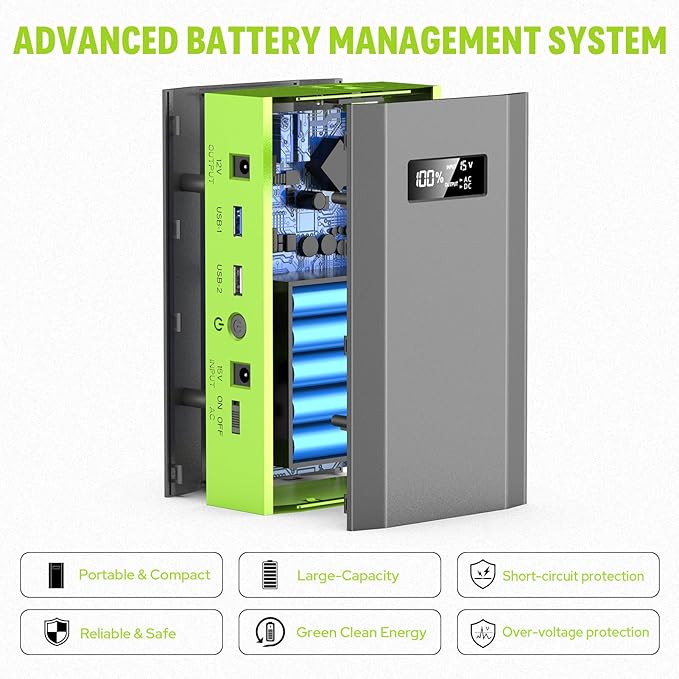 ZeroKor Portable Power Bank with AC Outlet, 65W External Battery Pack 24000mAh Portable Laptop Charger Portable Power Source Backup for Outdoor Tent Camping Home Office Smart Devices -Green