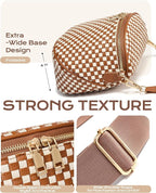 Trendy Woven Checkered Crossbody Bum Bag for Women，PU Leather Checkered Purse Fanny Packs Belt Bag (Woven Bum Bag - Brown White)