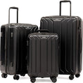 NONSTOP NEW YORK Luggage Expandable Spinner Wheels hard side shell Travel Suitcase Lightweight, TSA Lock, Double USB Port (Black, 3-Piece Set (20/24/28))