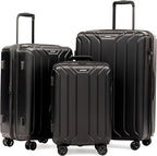 NONSTOP NEW YORK Luggage Expandable Spinner Wheels hard side shell Travel Suitcase Lightweight, TSA Lock, Double USB Port (Black, 3-Piece Set (20/24/28))
