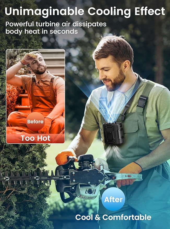 Koonie Portable Waist Clip Fan, Personal Fan with 100 Speed Levels, Belt Cool Clip on Pants with 13500 RPM Strong Airflow, Rechargeable Battery, 24H Use Time, Under Shirt for Outdoor Work, Black