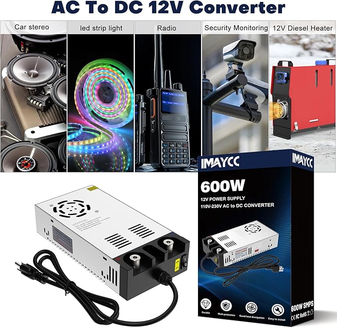 IMAYCC AC to DC Converter 12V SMPS,110V to 12V DC Converter,12 Volt Power Supply Max 600W 50A DC Power Converter
