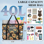 Fammart Mesh Beach Bag, Large Beach Tote with Zipper Pocket, Toys Pool Bag for Family Travel Vacation Cruise Essentials
