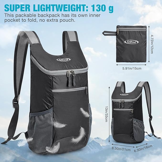 G4Free Lightweight Packable Hiking Backpack for Men Women Small Hiking Daypacks Foldable Shoulder Pack Casual Outdoor Bag 11L