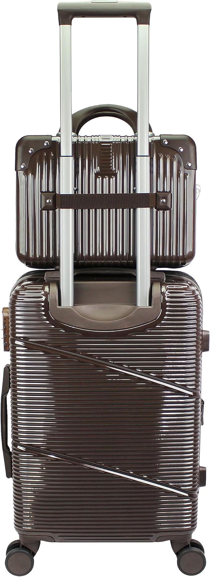 World Traveler VentureX Airline Approved 2-Piece Carry-On Luggage Set – Lightweight Hardside Polycarbonate Suitcase with Spinner Wheels - Brown
