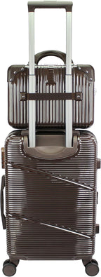 World Traveler VentureX Airline Approved 2-Piece Carry-On Luggage Set – Lightweight Hardside Polycarbonate Suitcase with Spinner Wheels - Brown